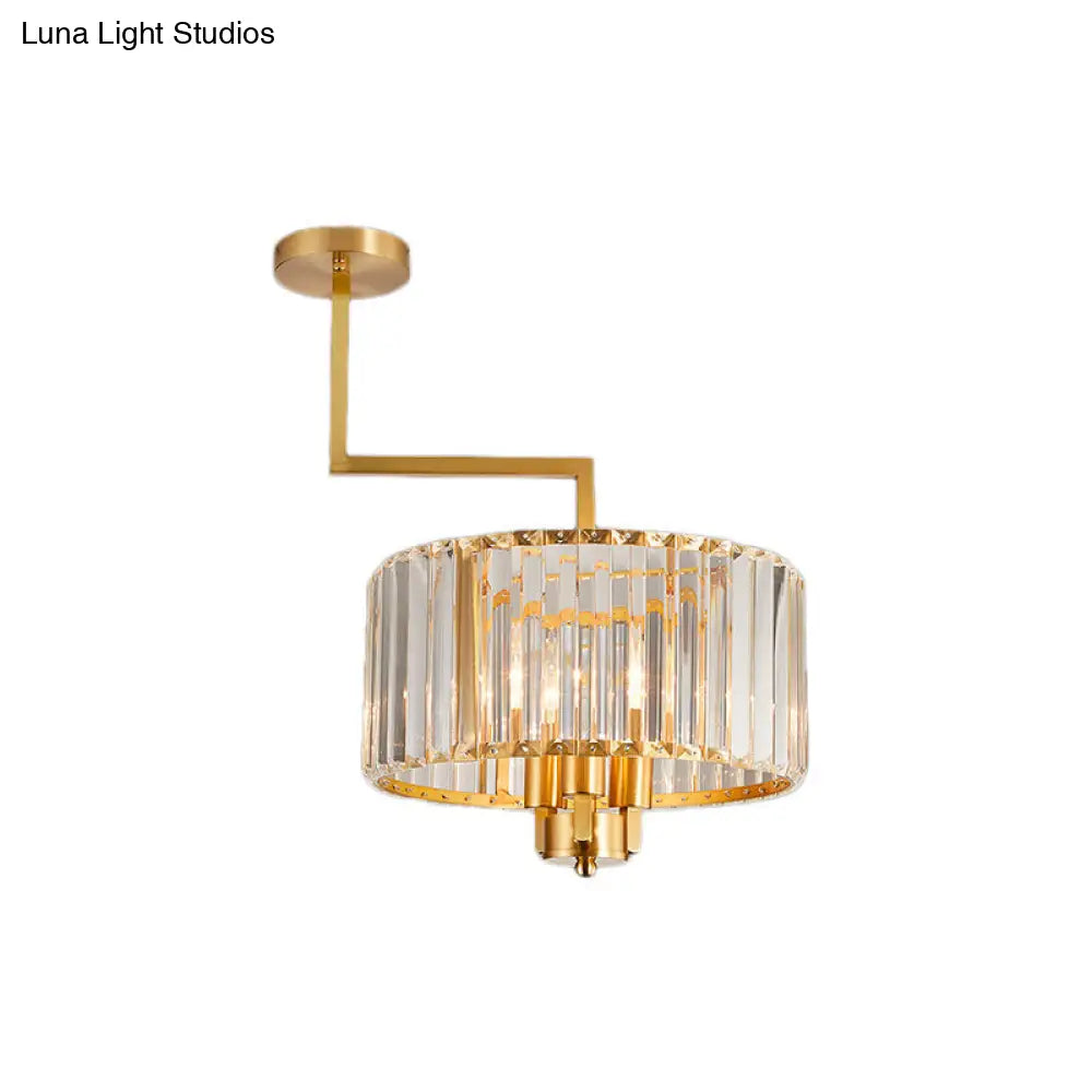 Contemporary Gold Drum Chandelier - Clear Crystal 3/6/9 Heads Living Room Lighting