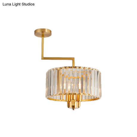 Contemporary Gold Drum Chandelier With Clear Crystal - 3/6/9 Head Suspension Light For Living Room