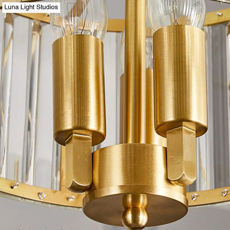 Contemporary Gold Drum Chandelier With Clear Crystal - 3/6/9 Head Suspension Light For Living Room