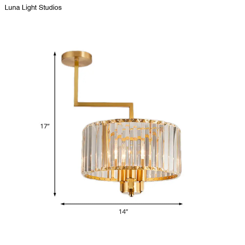 Contemporary Gold Drum Chandelier - Clear Crystal 3/6/9 Heads Living Room Lighting