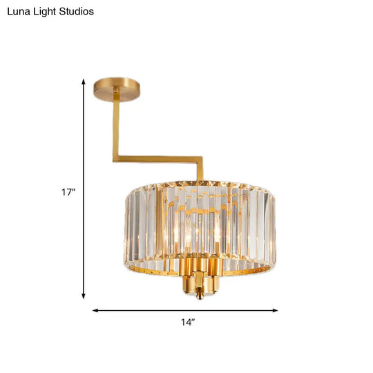 Contemporary Gold Drum Chandelier - Clear Crystal 3/6/9 Heads Living Room Lighting