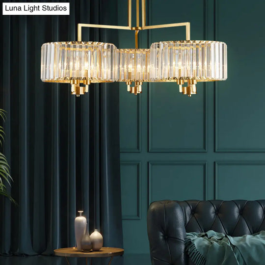 Contemporary Gold Drum Chandelier - Clear Crystal 3/6/9 Heads Living Room Lighting