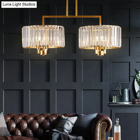 Contemporary Gold Drum Chandelier - Clear Crystal 3/6/9 Heads Living Room Lighting 6 /
