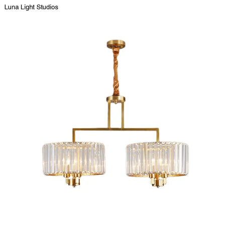 Contemporary Gold Drum Chandelier With Clear Crystal - 3/6/9 Head Suspension Light For Living Room
