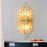 Contemporary Gold Finish Bedroom Wall Sconce With Crystal Tube Shape - 2 Lights