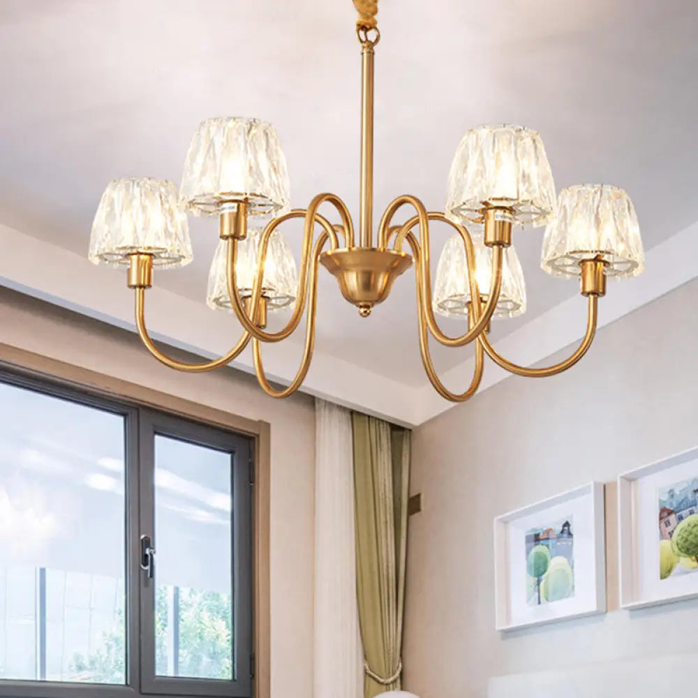 Contemporary Gold Finish Chandelier With Crystal Pendulum - 3/6 Bulbs 3 /