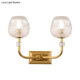 Contemporary Gold Finish Dome Foyer Wall Sconce With Clear Lattice Glass