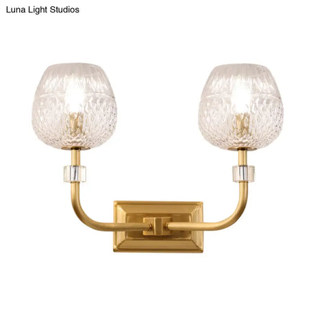 Contemporary Gold Finish Dome Foyer Wall Sconce With Clear Lattice Glass