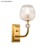 Contemporary Gold Finish Dome Foyer Wall Sconce With Clear Lattice Glass