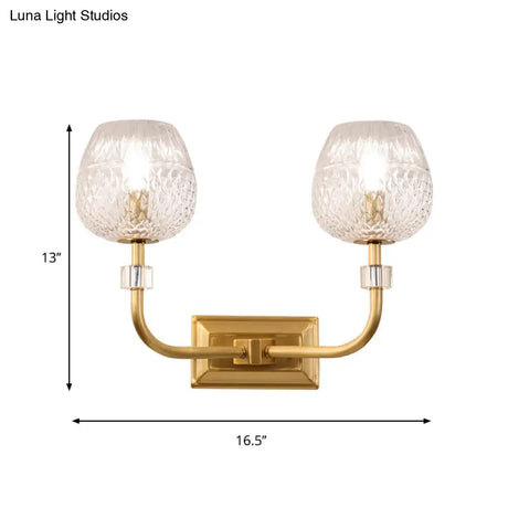 Contemporary Gold Finish Dome Foyer Wall Sconce With Clear Lattice Glass