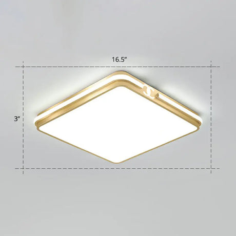 Contemporary Gold Finish Led Flush Mount Ceiling Light - Acrylic Rectangle Design / 16.5’ White
