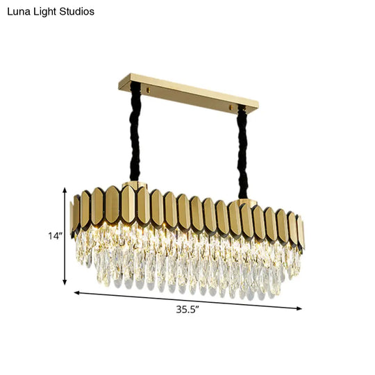 Contemporary Gold Finish Oval Island Light With Clear Crystal Shuttles And Led Bulbs