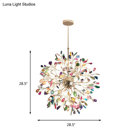 Contemporary Gold Flower Chandelier With Multi-Agate Lights - Hanging Ceiling Fixture
