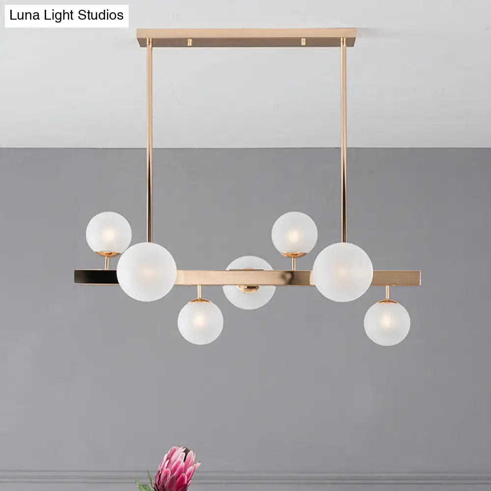 Contemporary Gold Frosted Glass Round Island Pendant Lighting - 7 Heads Fixture