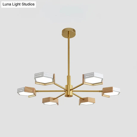 Contemporary Gold Hexagon Pendant Lighting 6/8 Lights Warm/White Ceiling Chandelier
