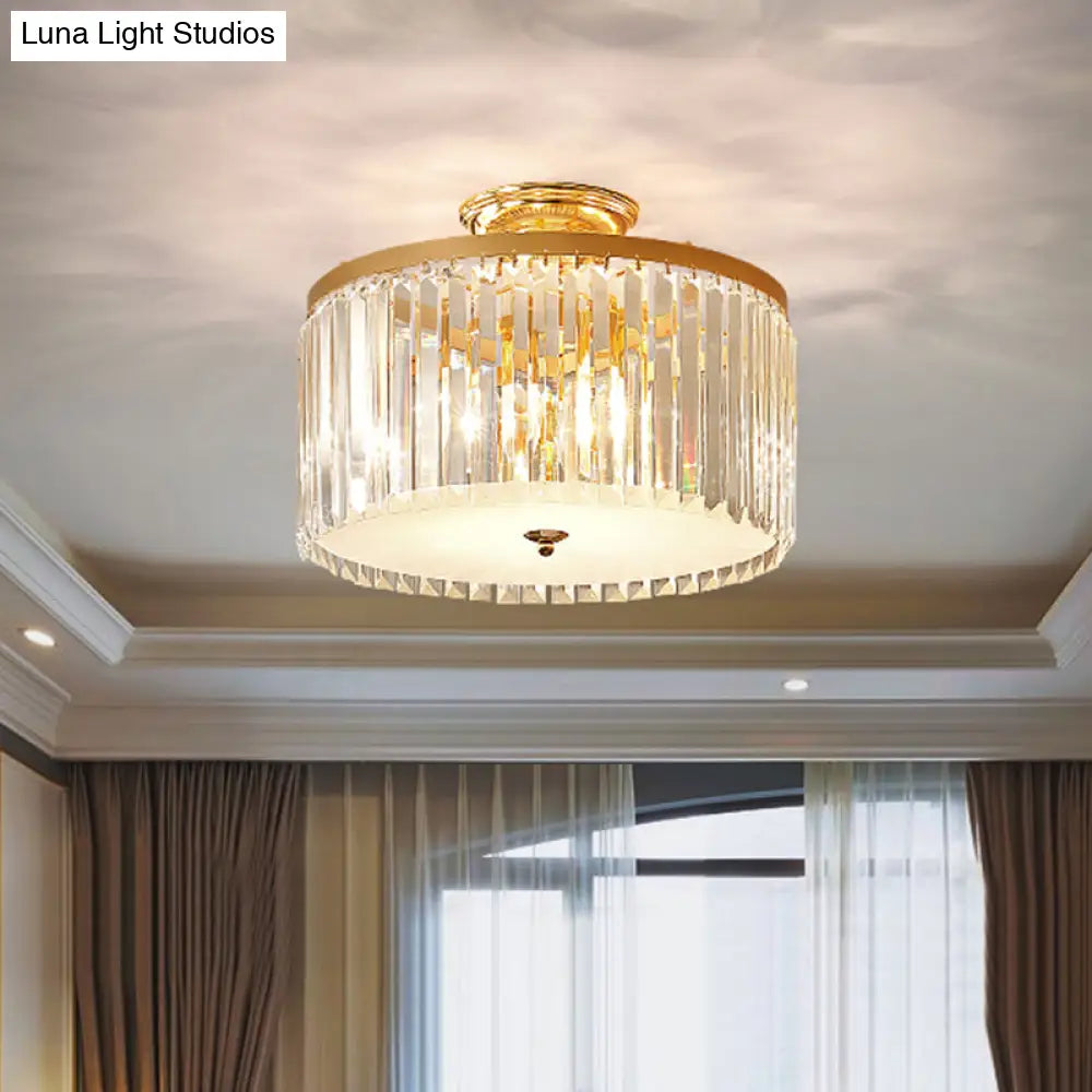 Contemporary Gold Led Ceiling Fixture For Bedroom With Crystal Rods