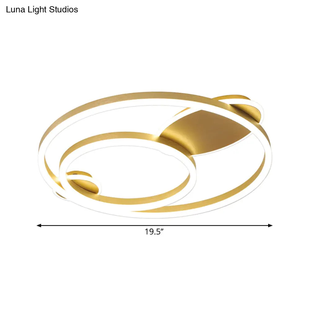 Contemporary Gold Led Flush Mount Bedroom Lighting - 16’/19.5’ Wide Ring Acrylic Shade In