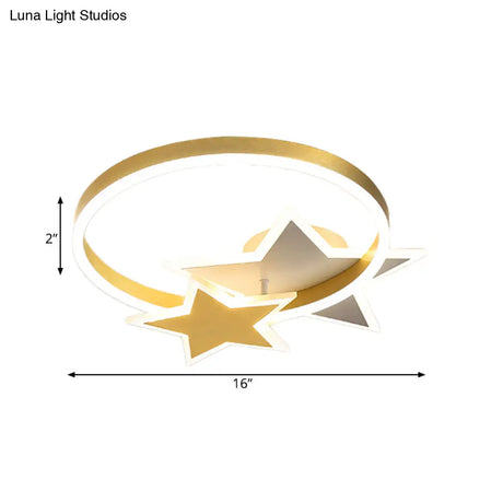 Contemporary Gold Led Flush Mount Lamp With Star Design - Bedroom Ceiling Fixture In Warm/White
