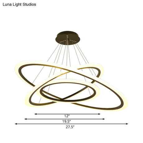 Contemporary Gold Led Ring Pendant Chandelier With Acrylic Lights In White/Warm Light
