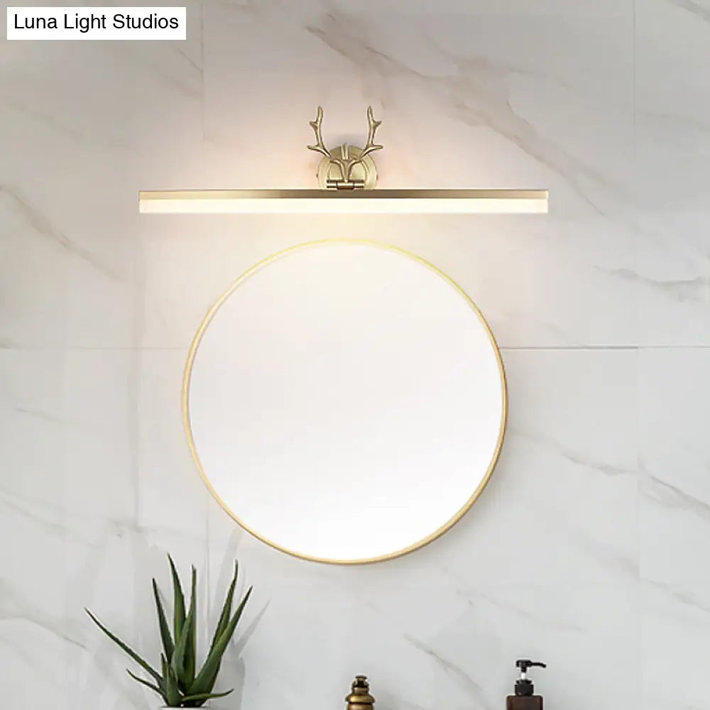 Contemporary Gold Led Wall Mount Vanity Light With Antler Deco - Warm/White Lighting