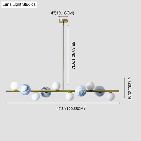 Contemporary Gold Metal Island Pendant Light With Glass Sphere For Dining Table