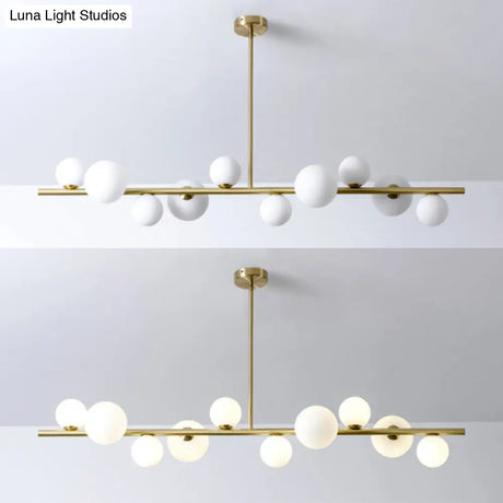 Contemporary Gold Metal Island Pendant Light With Glass Sphere For Dining Table