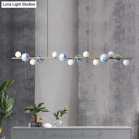 Contemporary Gold Metal Island Pendant Light With Glass Sphere For Dining Table