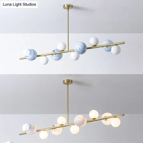 Contemporary Gold Metal Island Pendant Light With Glass Sphere For Dining Table