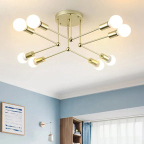 Contemporary Gold Metal Radial Chandelier Ceiling Light With 8 Heads