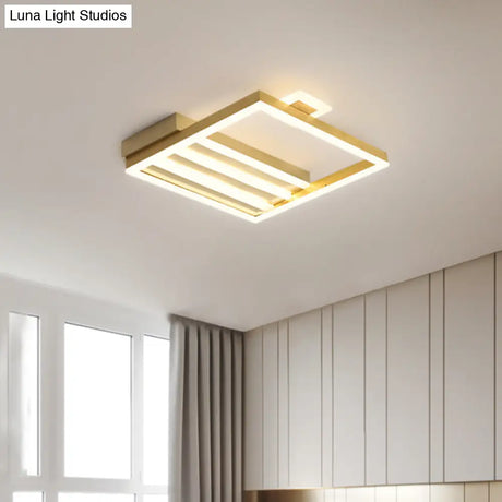 Contemporary Gold Metal Shade Flush Mount Ceiling Light Fixture - Square - Frame 18’/25.5’ Width