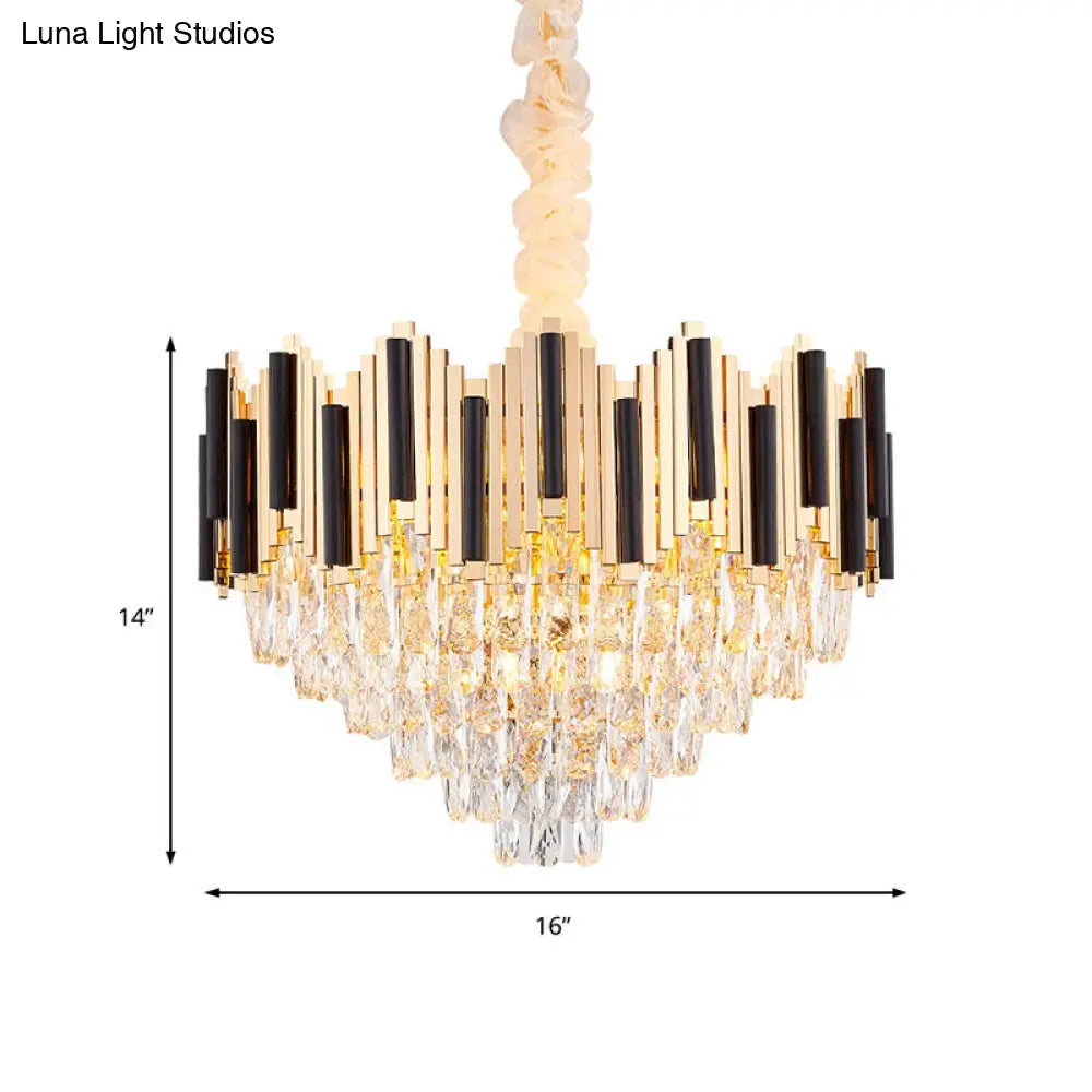 Contemporary Gold Multi Layer Pendant Light With Crystal Prism - 6/10 Heads