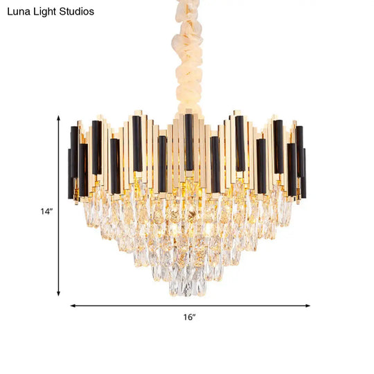 Contemporary Gold Multi Layer Pendant Light With Crystal Prism - 6/10 Heads