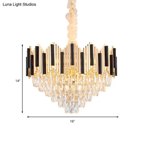Contemporary Gold Multi Layer Ceiling Pendant Light With Crystal Prism - 6/10 Heads