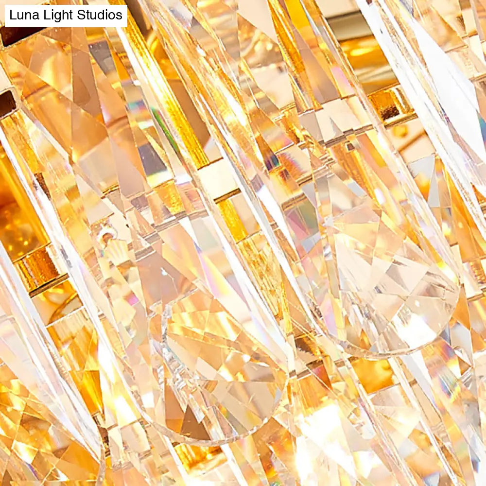 Contemporary Gold Multi Layer Ceiling Pendant Light With Crystal Prism - 6/10 Heads