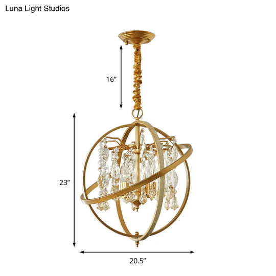 Contemporary Gold Orb Chandelier: 5-Light Metal Ceiling Pendant With Crystal Accent