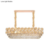 Contemporary Gold Oval Crystal Island Pendant With 12 Bulbs Elegant Dining Hall Lighting