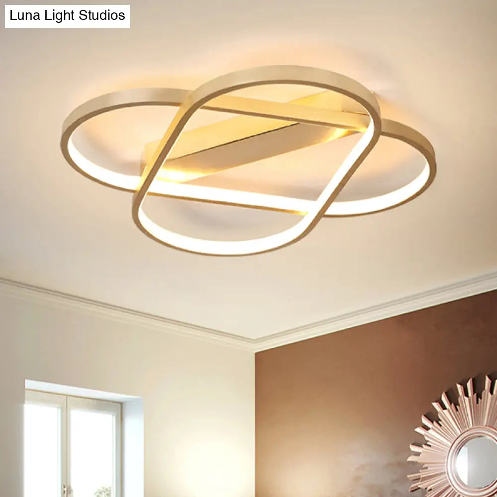 Contemporary Gold Oval Led Ceiling Light For Bedroom - Warm/White 19.5’/23.5’ Wide