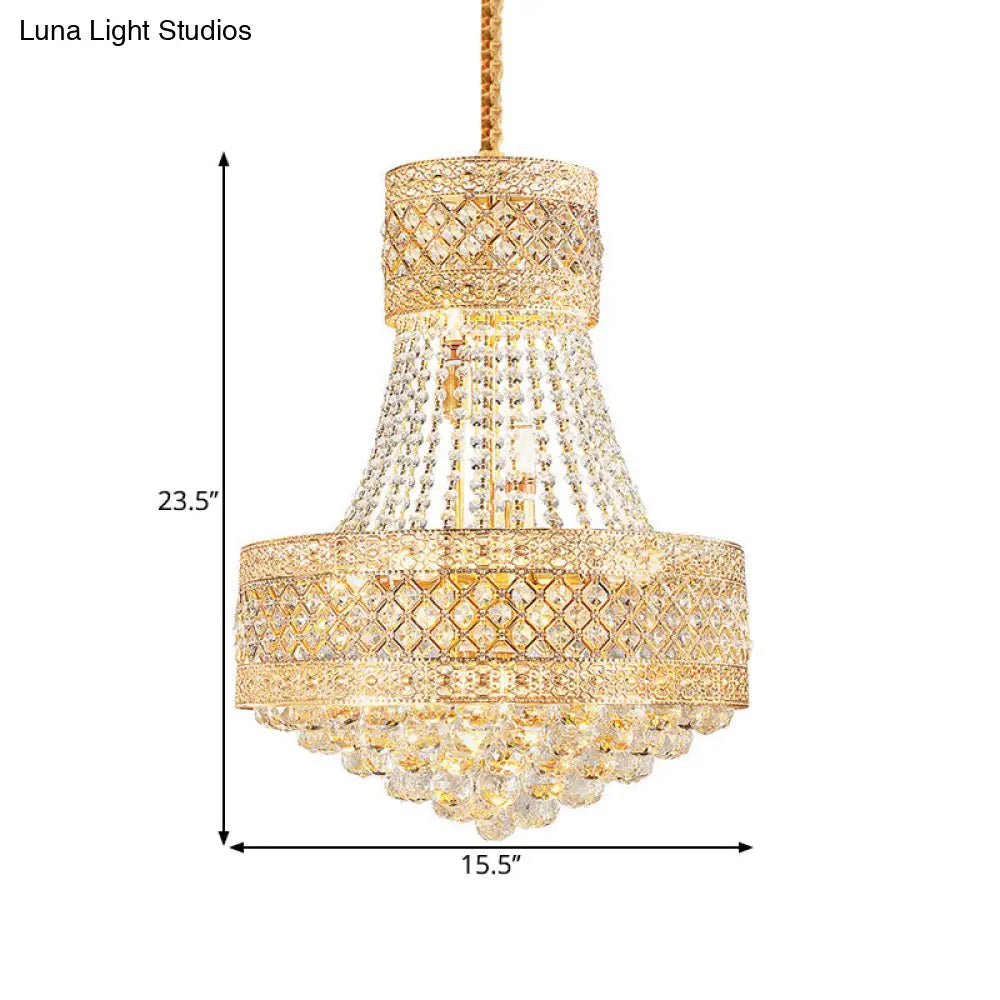 Contemporary Gold Pendant Chandelier With Octagon Crystal Ceiling Hang - 3/5 Lights 12’/15.5’ Wide