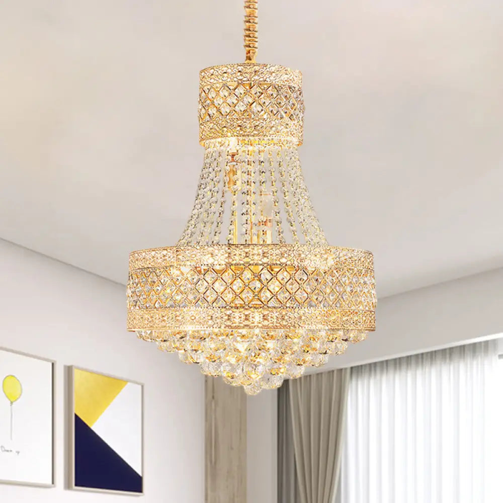 Contemporary Gold Pendant Chandelier With Octagon Crystal Ceiling Hang - 3/5 Lights 12’/15.5’