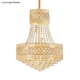 Contemporary Gold Pendant Chandelier With Octagon Crystal Ceiling Hang - 3/5 Lights 12’/15.5’ Wide