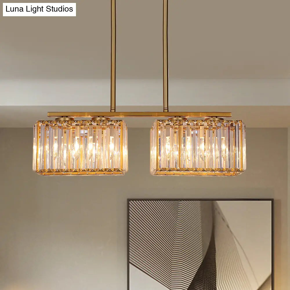 Contemporary Gold Pendant Lighting For Dining Room - Metal Linear Island Lamp With Clear Cuboid