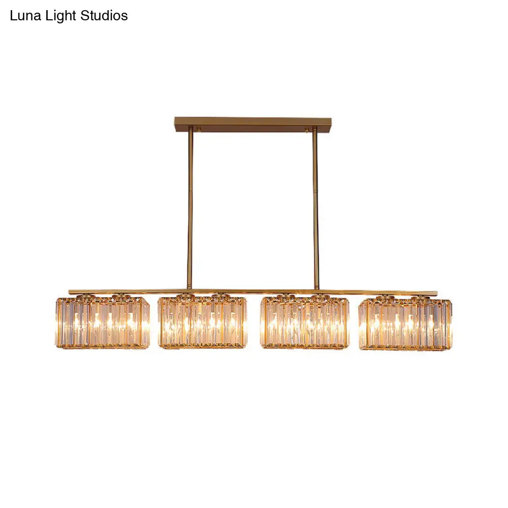 Contemporary Gold Pendant Lighting For Dining Room - Metal Linear Island Lamp With Clear Cuboid