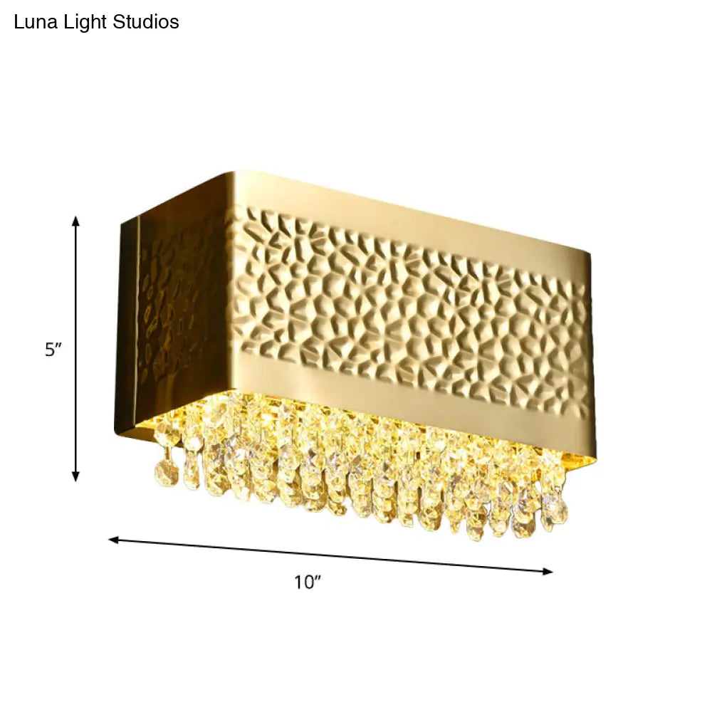 Contemporary Gold Rectangle Sconce Light With Octagon Crystal 2-Bulb Wall Mounted Lighting Option