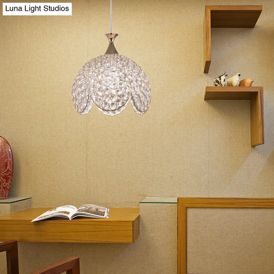 Contemporary Clear Crystal Pendant Light With Gold Ruffled Edge - 1 Dome Suspension Lamp (8/10/12 W)