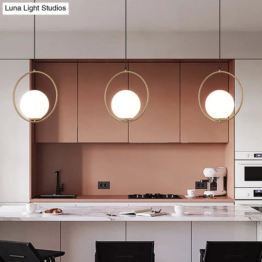 Contemporary Gold Sphere Drop Lamp With Cream Glass Shade - Ideal Ceiling Light For Bedroom