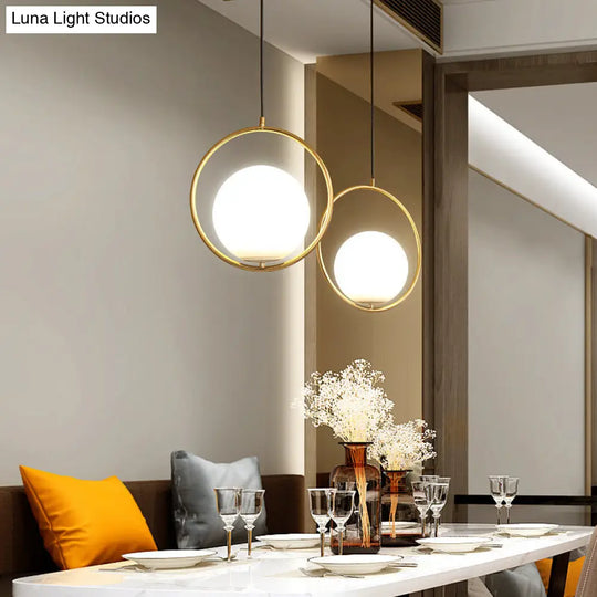 Contemporary Gold Sphere Drop Lamp With Cream Glass Shade - Ideal Ceiling Light For Bedroom / Small