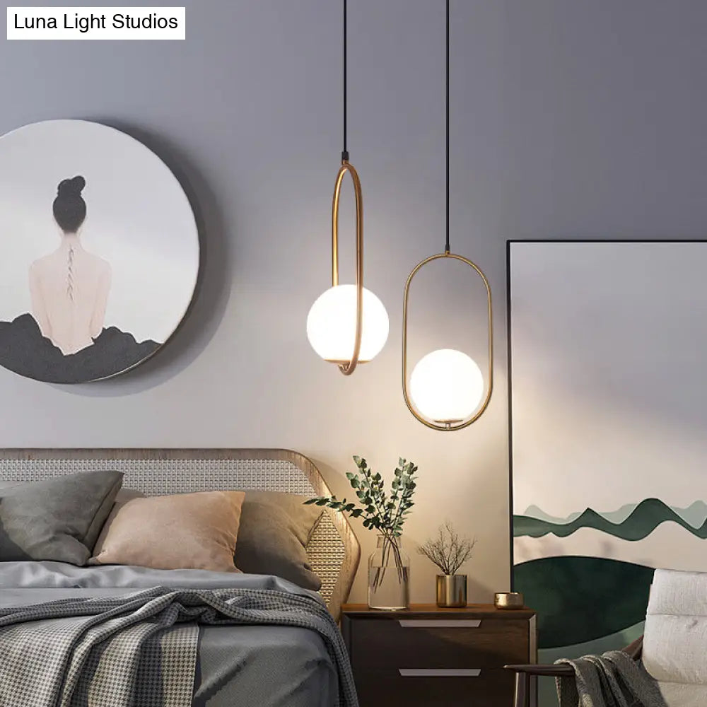 Contemporary Gold Sphere Drop Lamp With Cream Glass Shade - Ideal Ceiling Light For Bedroom / Small