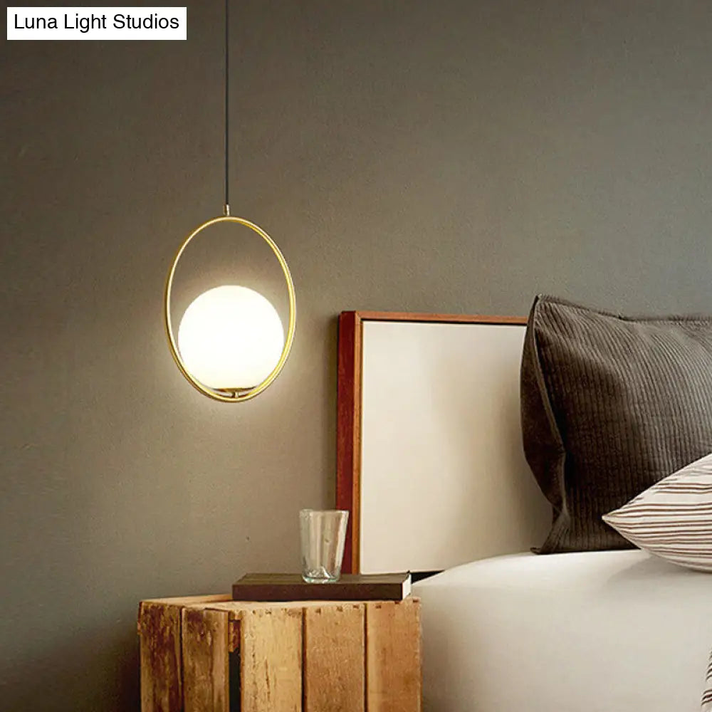 Contemporary Gold Sphere Drop Lamp With Cream Glass Shade - Ideal Ceiling Light For Bedroom