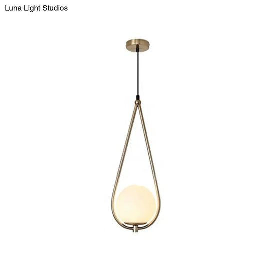 Contemporary Gold Sphere Drop Lamp: 1 Bulb Cream Glass Hanging Ceiling Light For Bedroom