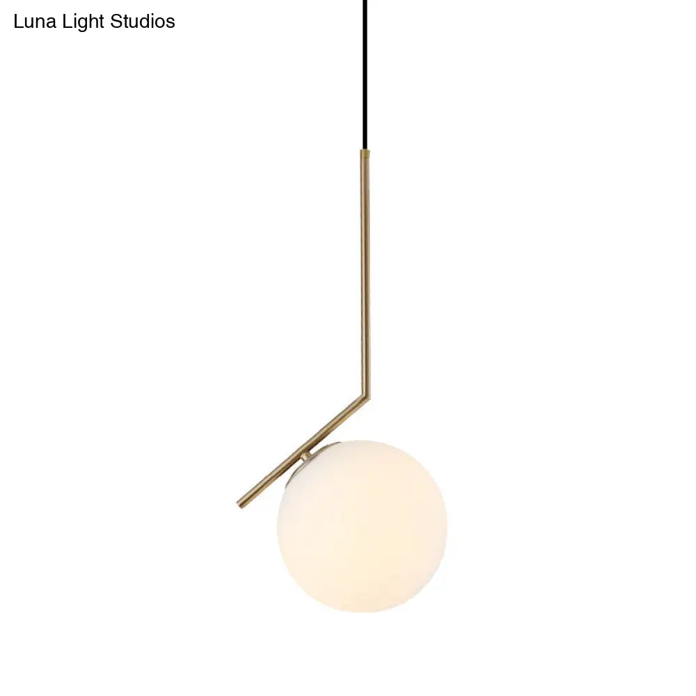 Contemporary Gold Sphere Drop Lamp: 1 Bulb Cream Glass Hanging Ceiling Light For Bedroom
